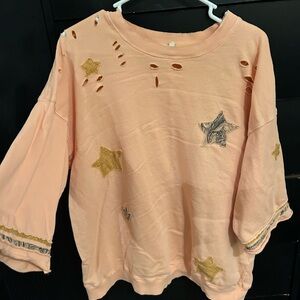 Easel Peach Star Patchwork Top - Size Medium